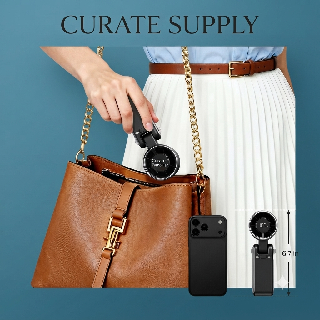 Curate™ Handheld Portable Turbo Fan with Ice Cooler, Speed (1-199) Rechargeable Personal Fan