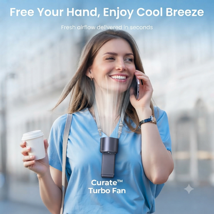Curate™ Handheld Portable Turbo Fan with Ice Cooler, Speed (1-199) Rechargeable Personal Fan