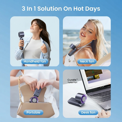Curate™ Handheld Portable Turbo Fan with Ice Cooler, Speed (1-199) Rechargeable Personal Fan